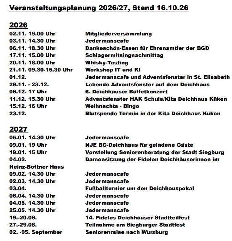 Veranstaltungsplan BGD