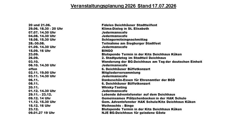 Veranstaltungsplan BGD